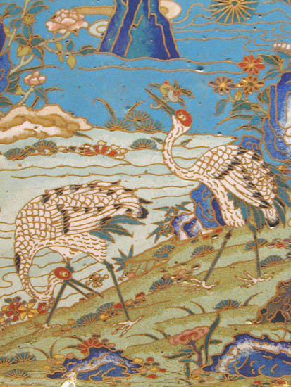 Chinese cloisonne panel with cranes