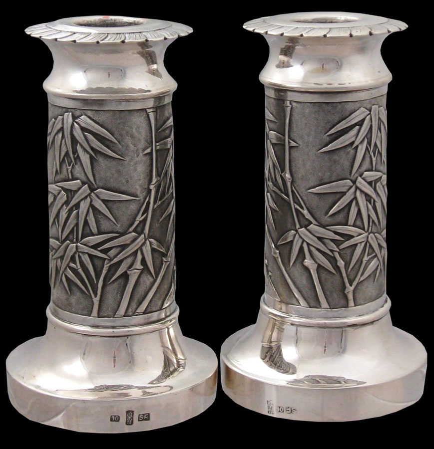 Pair of Chinese Export Silver Candle Sticks by Sing Fat, circa 1910
