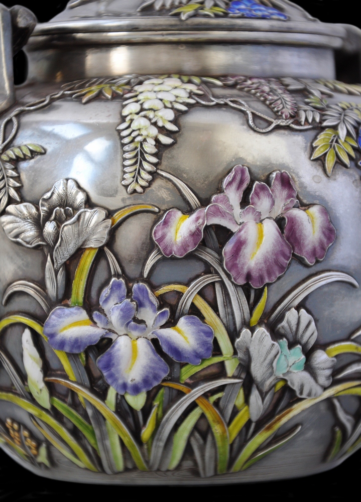 Enamel & Silver Tea Service Sealed Musashiya and Signed Masazane