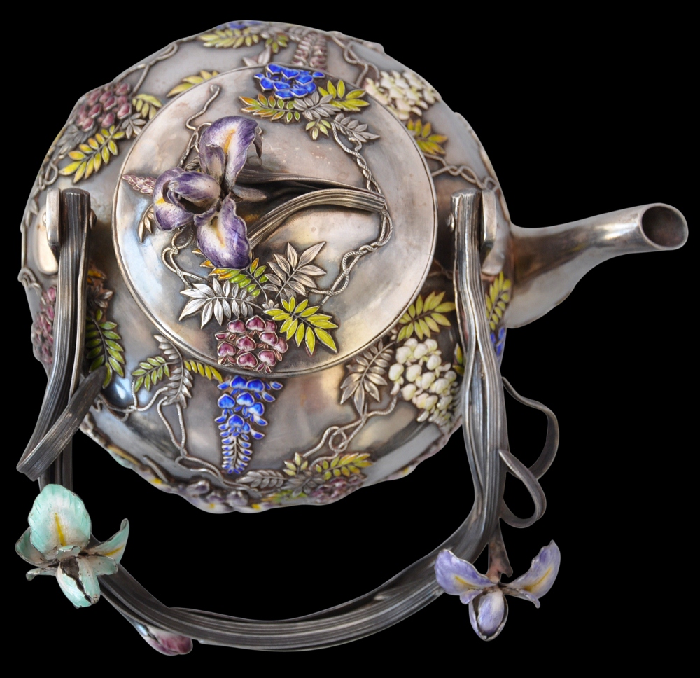 Enamel & Silver Tea Service Sealed Musashiya and Signed Masazane