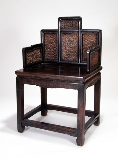 Chinese Imperial Zitan and Jichimu Throne-back Armchair
