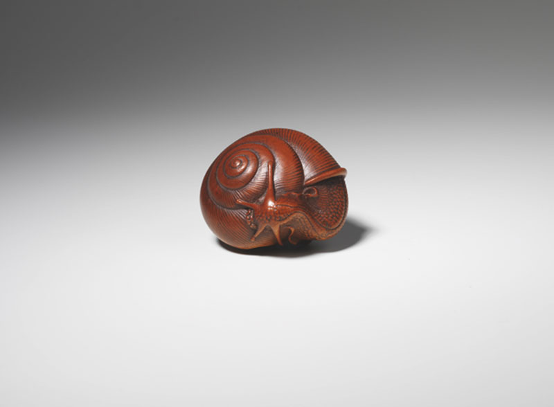 Wood netsuke of a snail