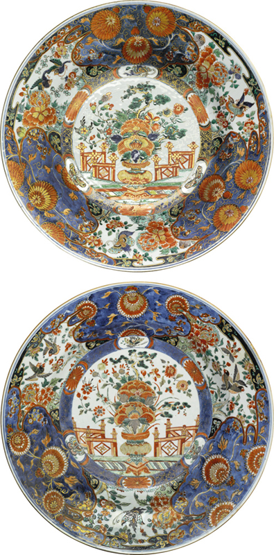 Two large verte-Imari dishes