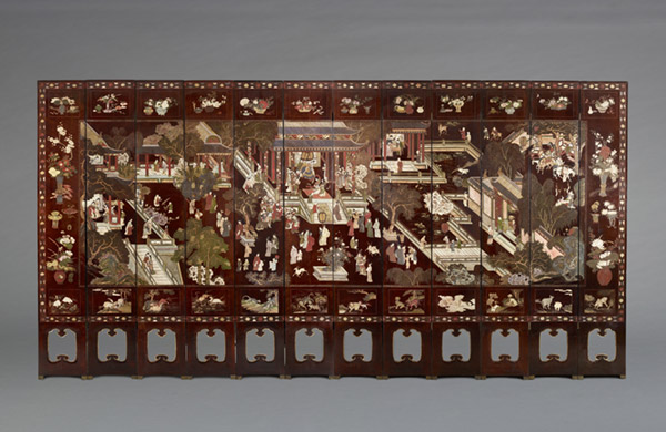Coromandel screen, twelve double sided panels