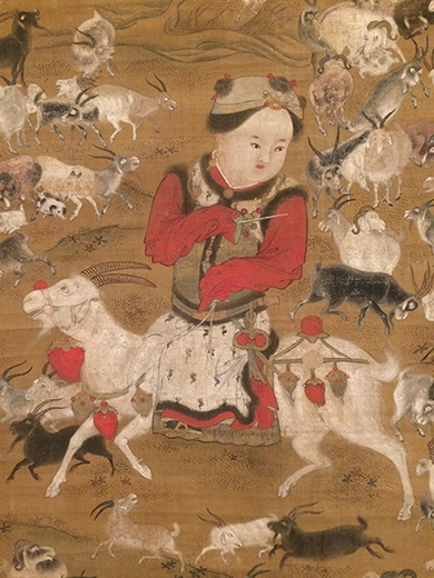 Signed Hanchen (Su Hanchen). Mongol Boy Riding a Goat