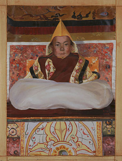 Portrait of His Holiness, the 14th Dalai Lama at age five, <br>at the enthronement ceremony at the Potala Palace, Lhasa, Tibet, February, 1940