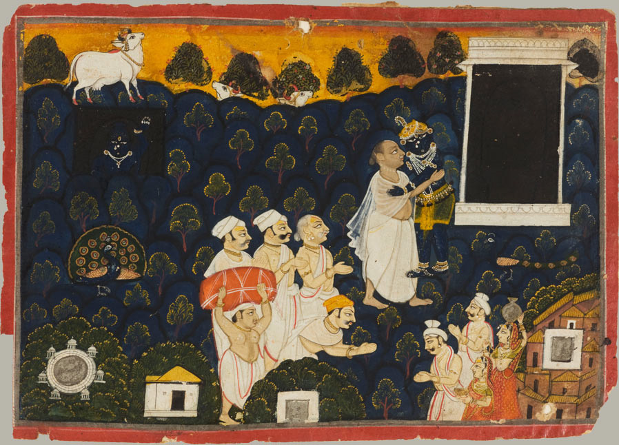 Vallabhacarya installs the image of Srinathji in the temple at Govardhan