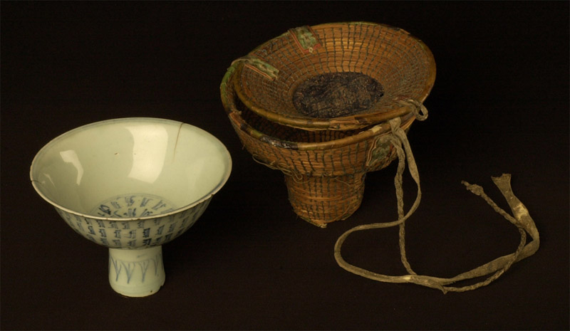Tibetan Nomads porcelain wine cup with carrying case