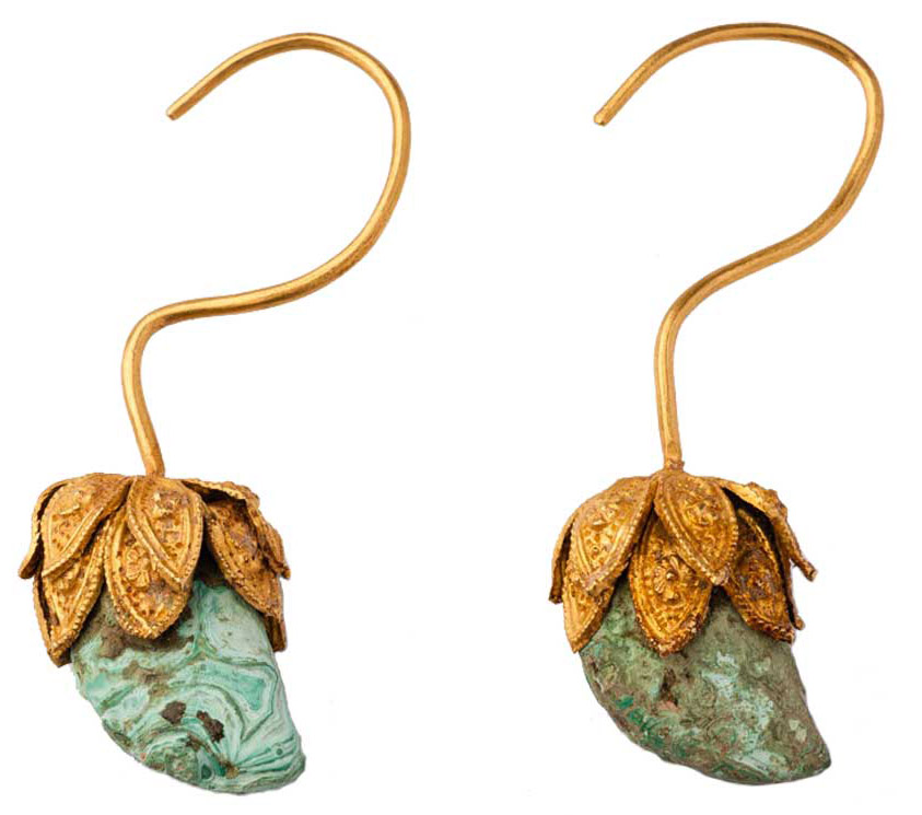 A Pair of Gold and Turquoise Earrings