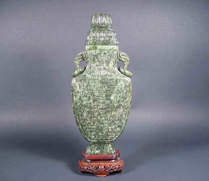 A Spinach Jade Vase and Cover