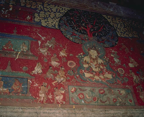 Detail of Nepalese style mural in main ambulatory