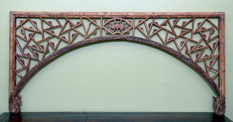 Antique Chinese Carved Camphor Latticework Arch from Bed
