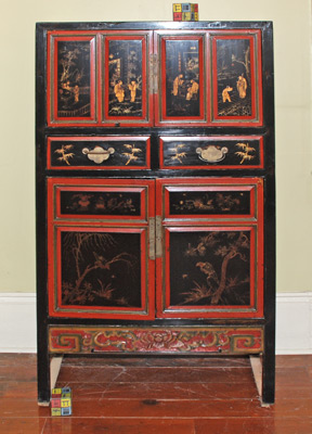 Red & Black Cabinet With Original Painting