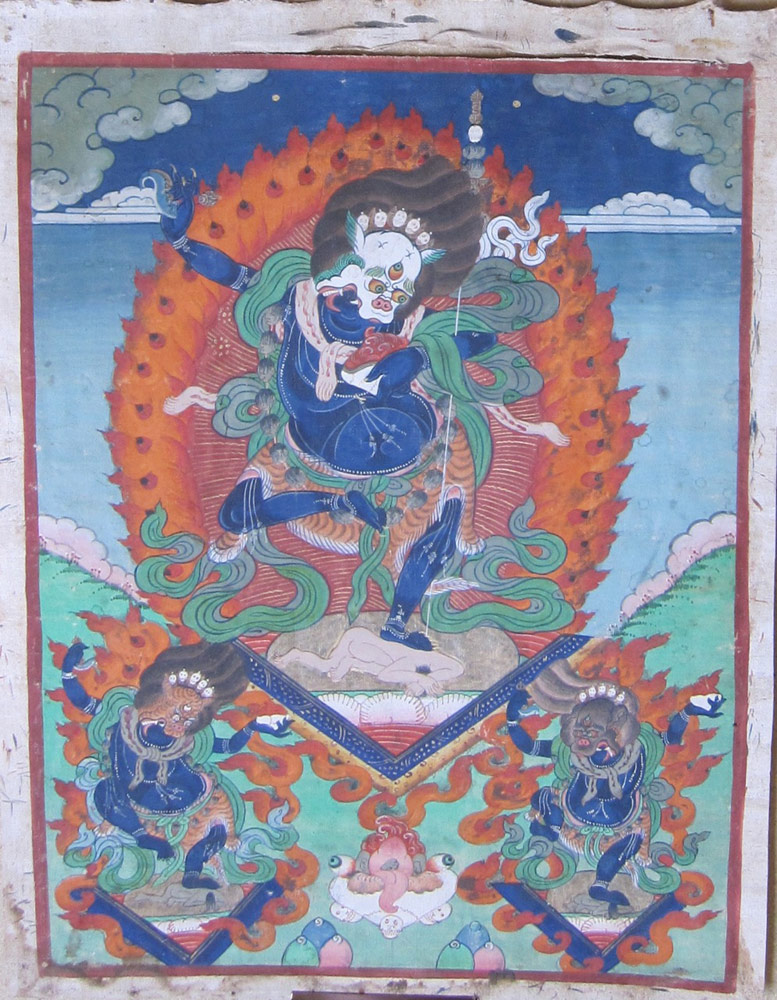 A  small thangka painting depicting Simhavaktra dakini