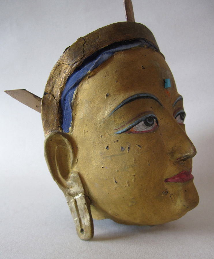 A superb cold gold painted head of a Bodhisattva