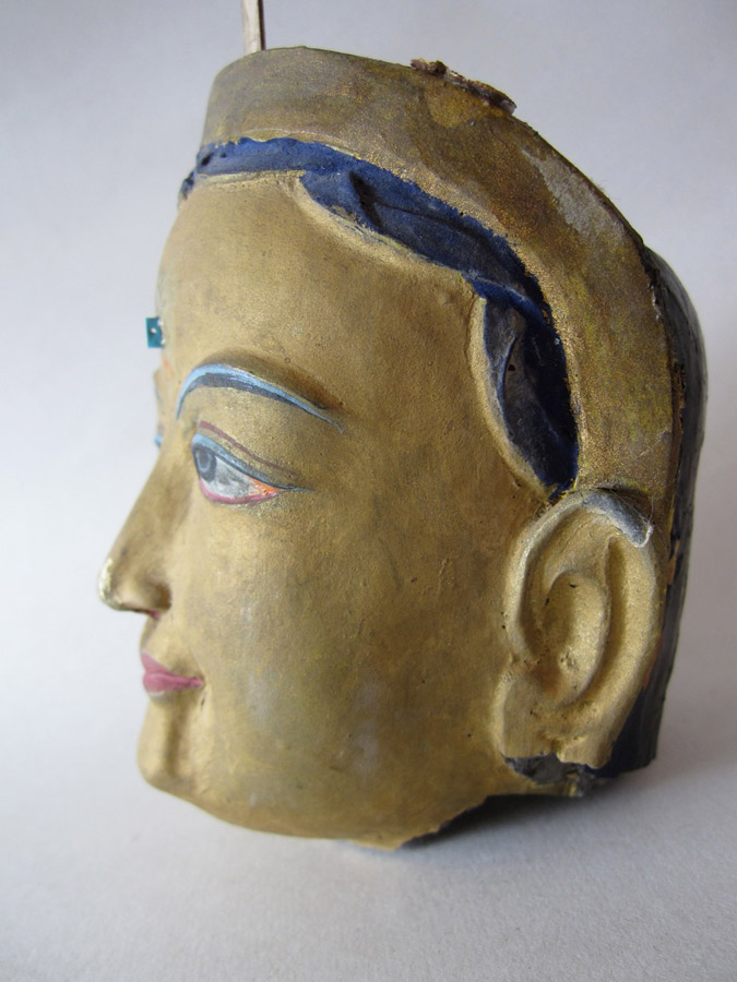 A superb cold gold painted head of a Bodhisattva