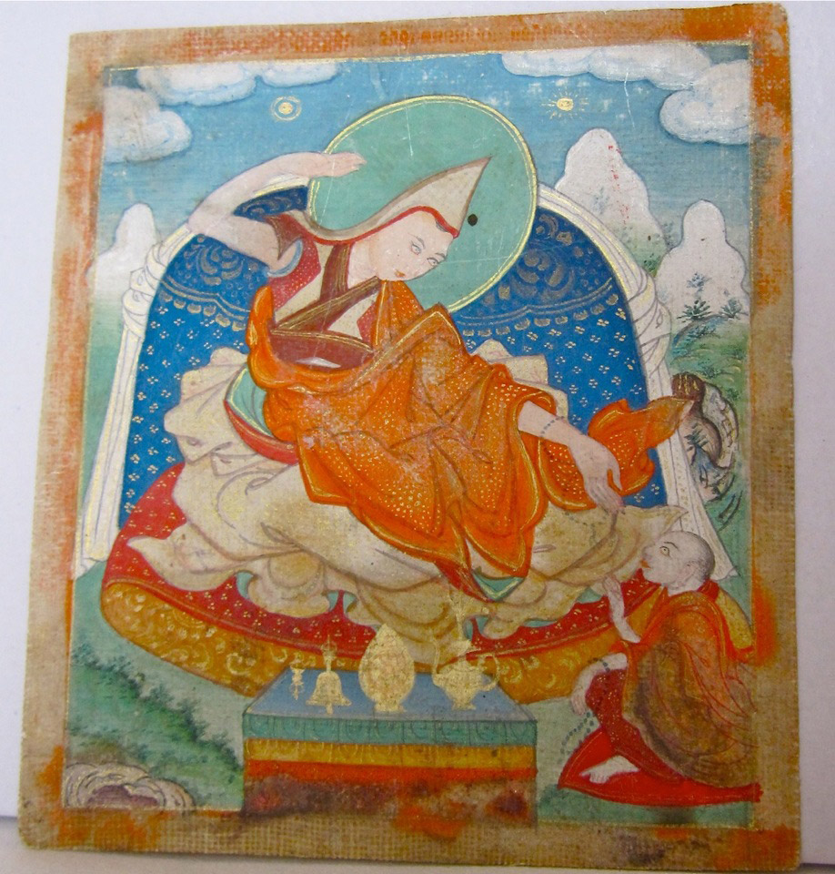 A fine and detailed Miniature thangka depicting Lama King Sakya Pandita