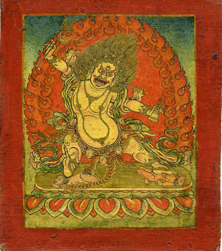 A tsakli painting depicting an unknown wrathful Bon deity