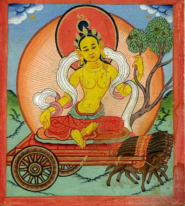 A miniature thangka painting depicting Marici