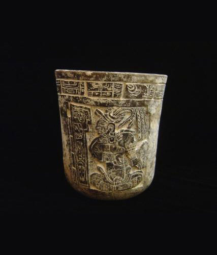 Pre- Columbian Blackware Pottery Bowl with Warrior