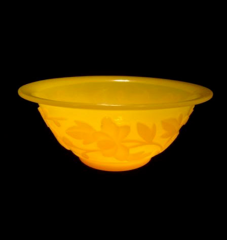 Chinese Carved Yellow Peking Glass Bowl
