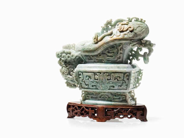 Large Jade Vessel in GUANG Form, 20th C.