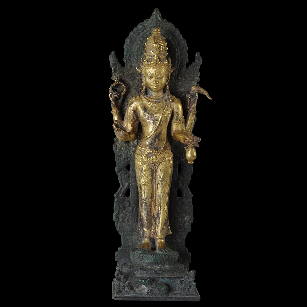 Outstanding & Rare Javanese Gold, Gilded & Bronze Standing Shiva Mahadeva