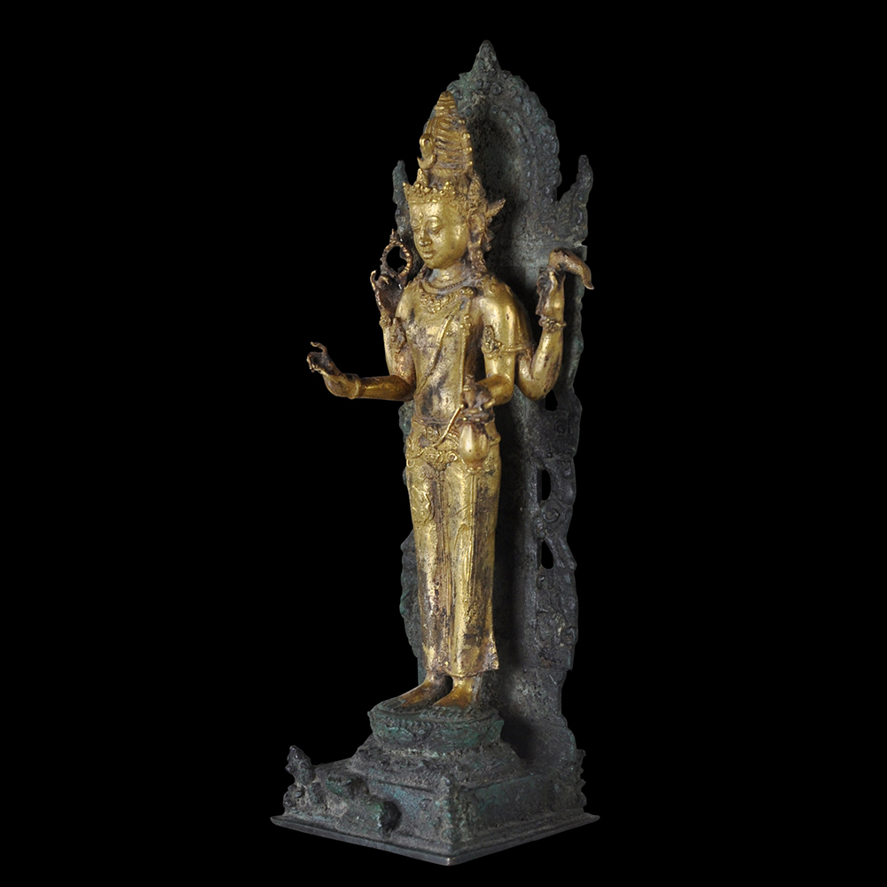 Outstanding & Rare Javanese Gold, Gilded & Bronze Standing Shiva Mahadeva