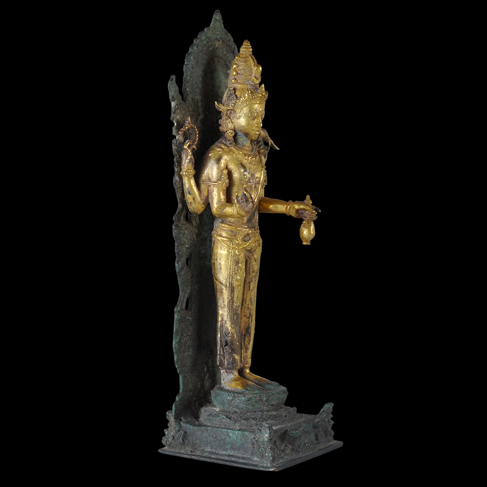 Outstanding & Rare Javanese Gold, Gilded & Bronze Standing Shiva Mahadeva