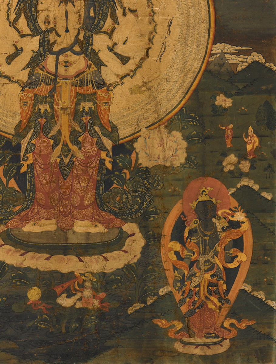 A rare painting of Avalokiteshvara (Bodhisattva & Buddhist Deity) - Sahasrabhujalokeshvara (11 faces, 1000 Hands)