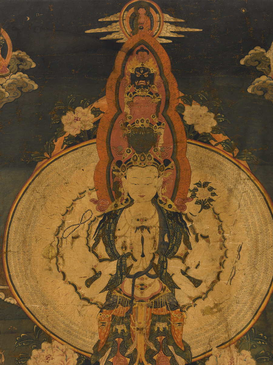 A rare painting of Avalokiteshvara (Bodhisattva & Buddhist Deity) - Sahasrabhujalokeshvara (11 faces, 1000 Hands)