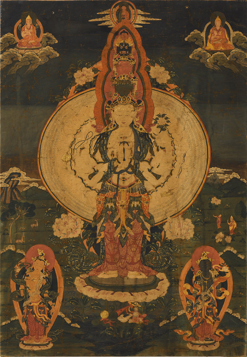 A rare painting of Avalokiteshvara (Bodhisattva & Buddhist Deity) - Sahasrabhujalokeshvara (11 faces, 1000 Hands)