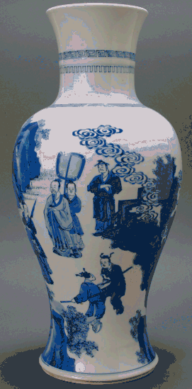 Blue and White Porcelain Baluster Vase.