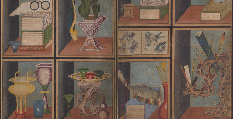 Chaekgado (Scholar’s Accoutrements in a Bookcase) (detail)