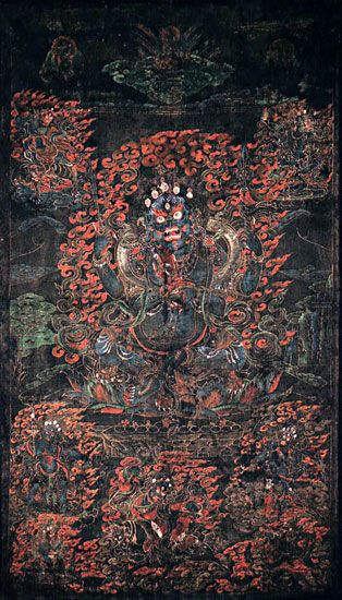 Black ground thang-ka of Mahakala