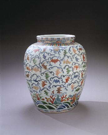 GLAZED AND ENAMELED PORCELAIN JAR