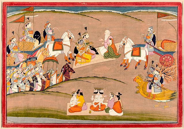 KRISHNA STEALS THE PARIJATA TREE, ILLUSTRATION FROM THE HARIVAMSA