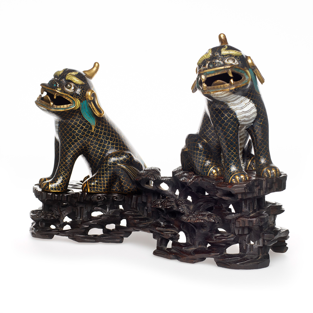 A pair cloisonne mythical beasts