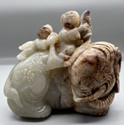 Jade Elephant with Two Riders