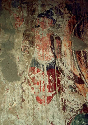 Damaged painting of a bodhisattva