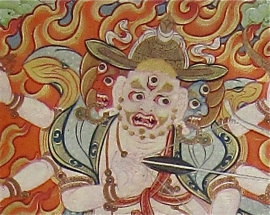 A fine thangka depicting Pehar Kunga Gyalpo (five Kings)