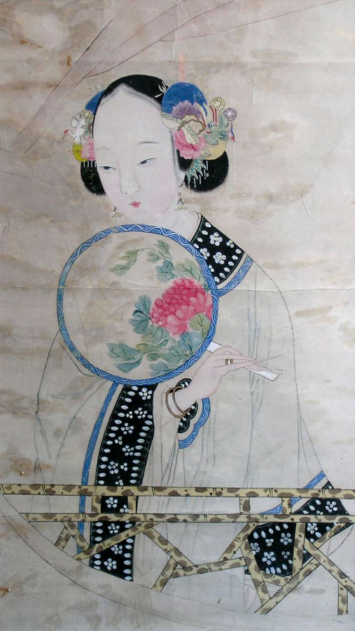 An Attractive Painting of a Maiden Holding a Fan
