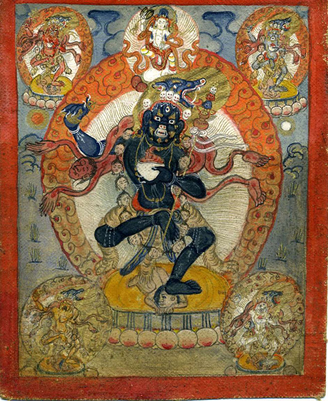 A miniature thangka painting depicting <i>Nilavarahi</i>