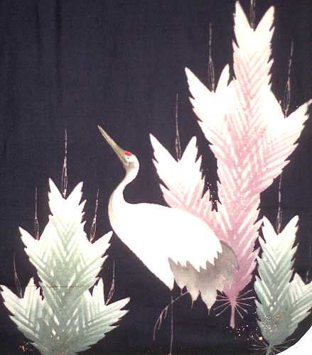This is a very fine, and unusual, small woman�s very old hand woven Silk Kimono. The design has been created through the �Rice Paste Resist