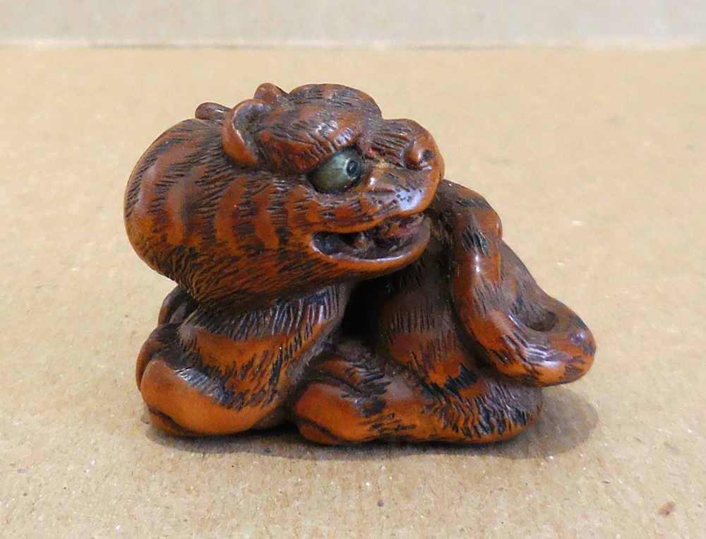 Wood Netsuke of a Tiger